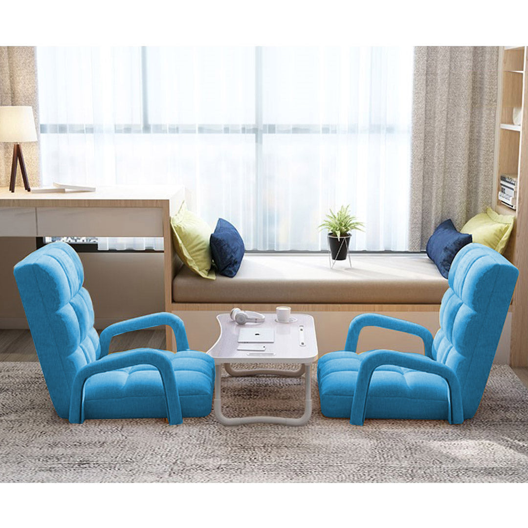 SOGA 4X Foldable Lounge Cushion Adjustable Floor Lazy Recliner Chair with Armrest Blue