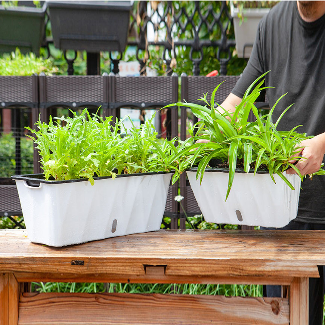 SOGA 2X 35cm Small White Rectangular Flowerpot Vegetable Herb Flower Outdoor Plastic Box Garden Decor