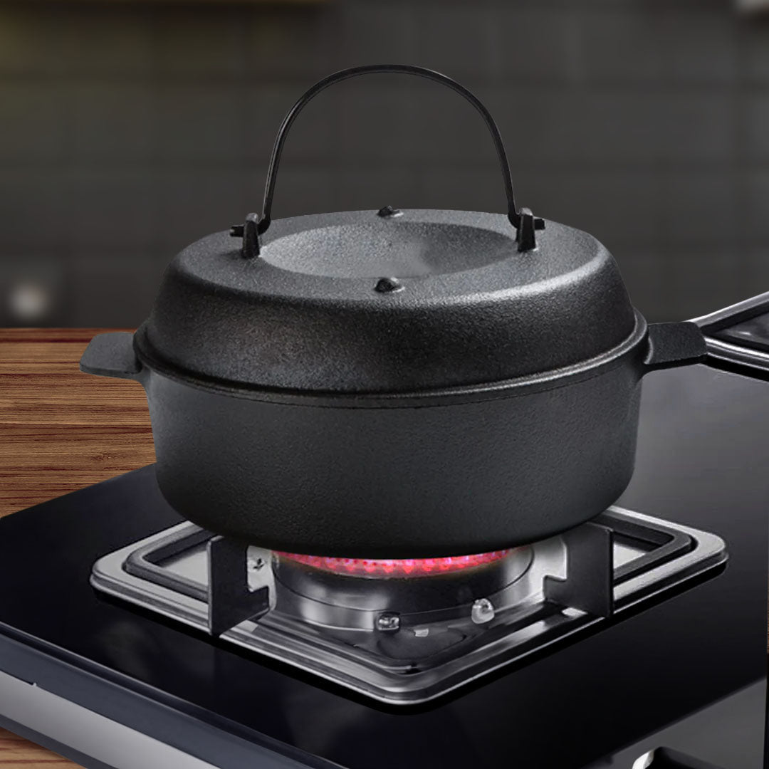 SOGA 2X 28cm Cast Iron Dutch Oven Pre-Seasoned Camping Stew Pot with Lid