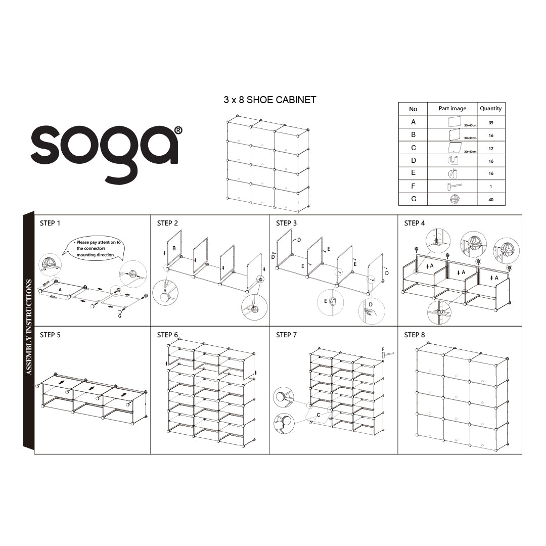 SOGA 7 Tier 3 Column White Shoe Rack Organizer Sneaker Footwear Storage Stackable Stand Cabinet Portable Wardrobe with Cover