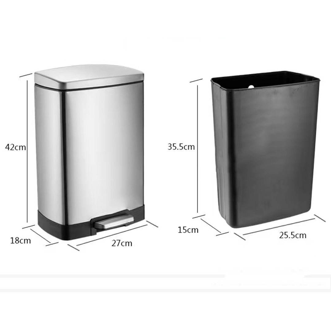 SOGA 2X Foot Pedal Stainless Steel Rubbish Recycling Garbage Waste Trash Bin Rectangular Shape 12L Silver