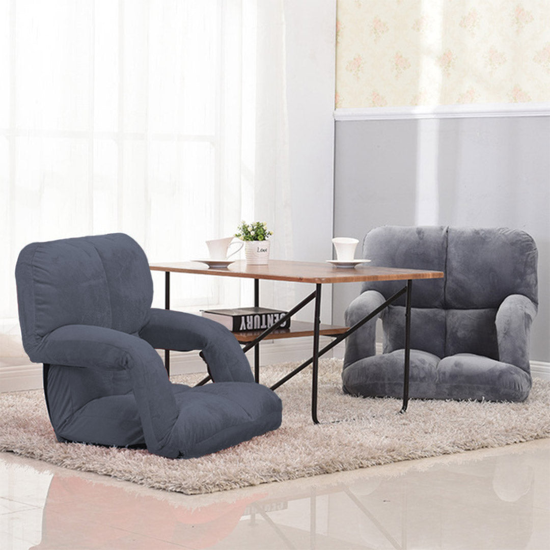 SOGA 4X Foldable Lounge Cushion Adjustable Floor Lazy Recliner Chair with Armrest Grey