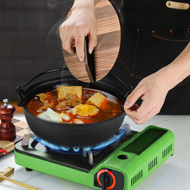 SOGA 2X 29cm Cast Iron Japanese Style Sukiyaki Tetsu Nabe Shabu Hot Pot with Wooden Lid