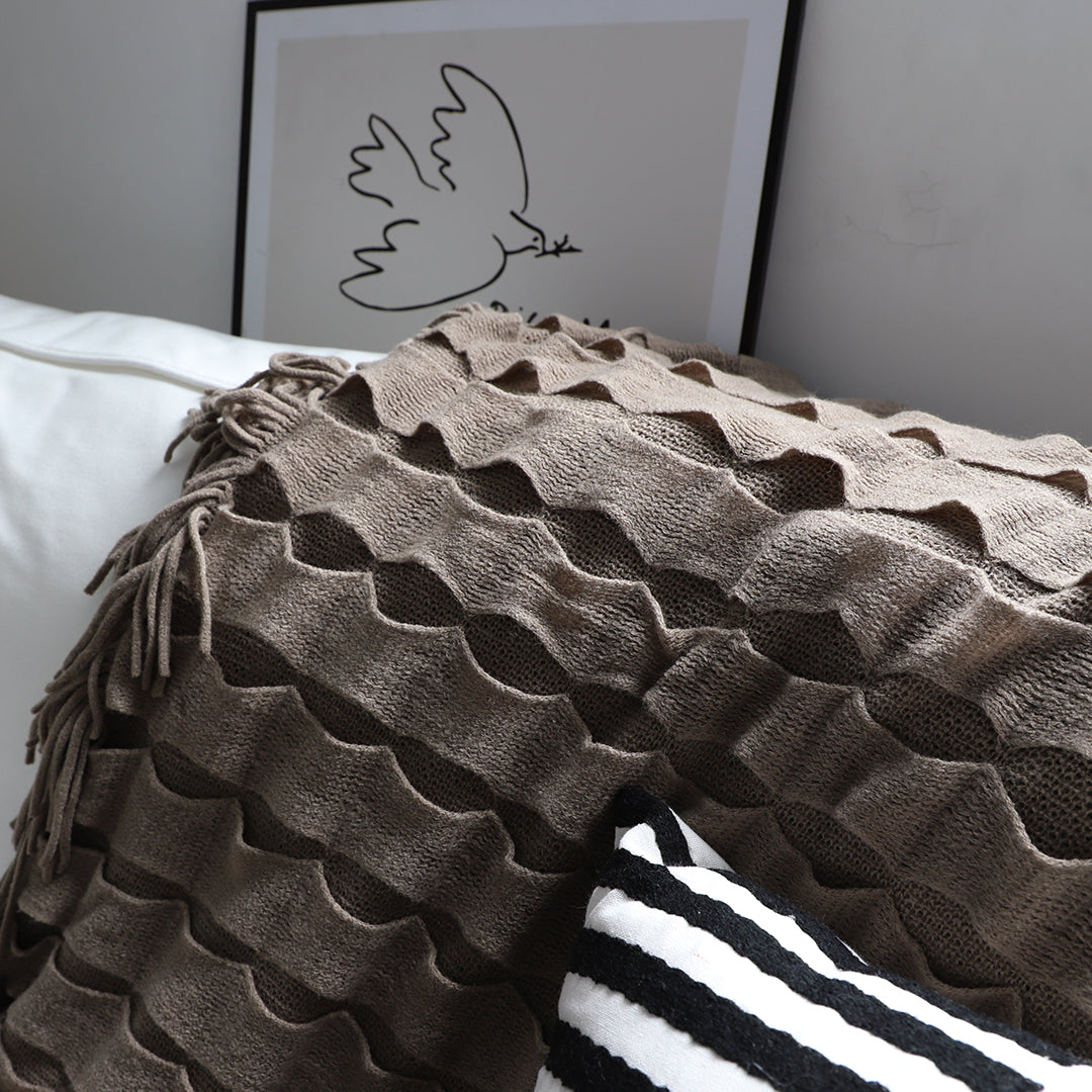 SOGA 2X Coffee Textured Knitted Throw Blanket Warm Cozy Woven Cover Couch Bed Sofa Home Decor with Tassels