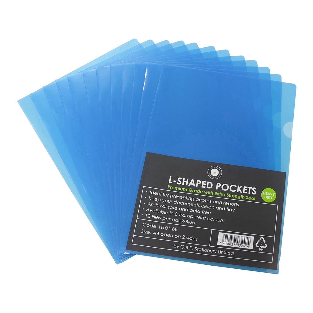 OSC L Shaped Pockets A4 Blue, Pack of 12