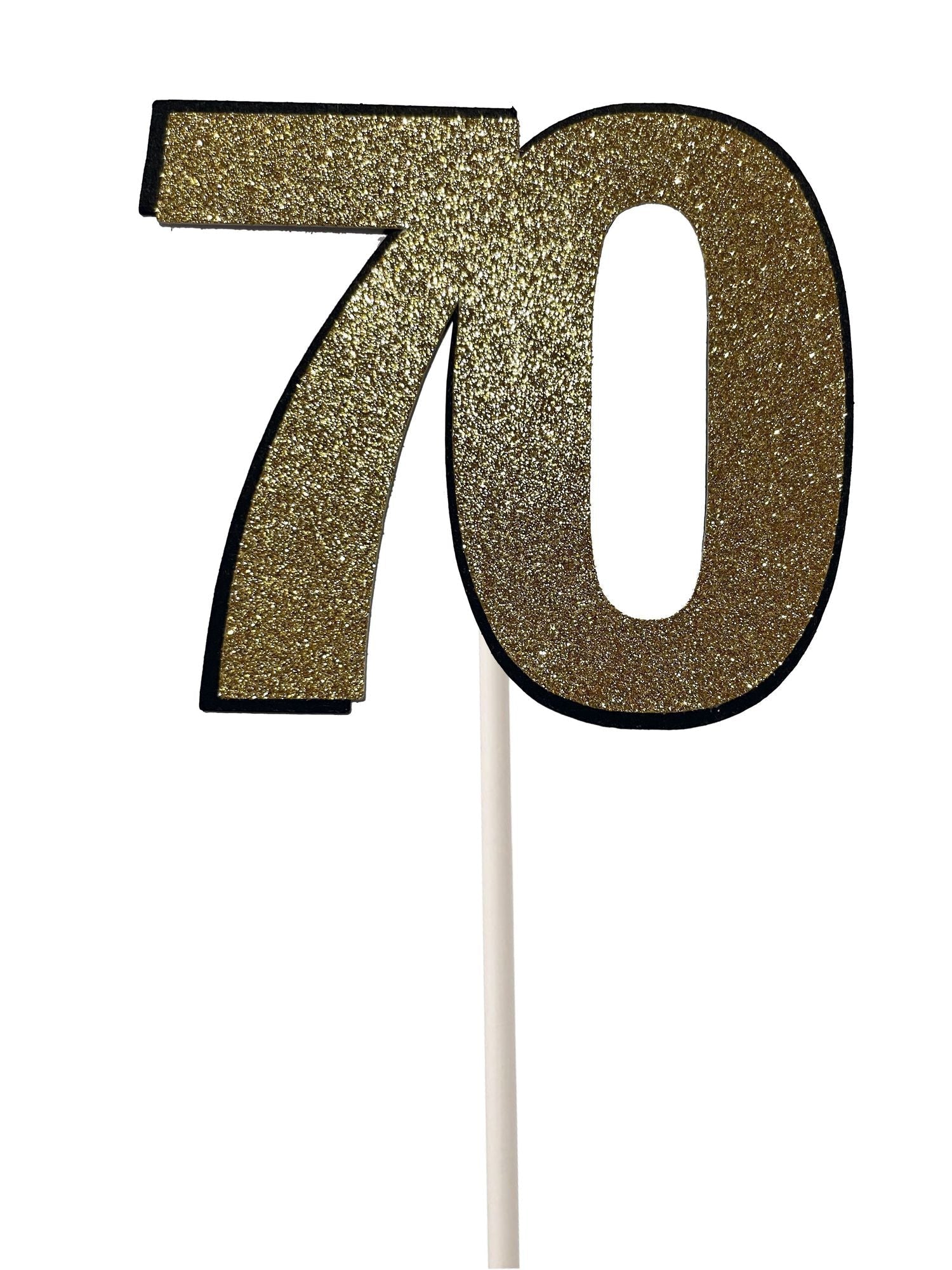 70th Glitter Gold Cake Topper (Card 85x70mm) - Cafe Supply