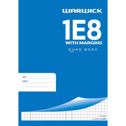 Warwick Exercise Book 1E8 7mm Quad With Margin 32 Leaf A4 - Cafe Supply