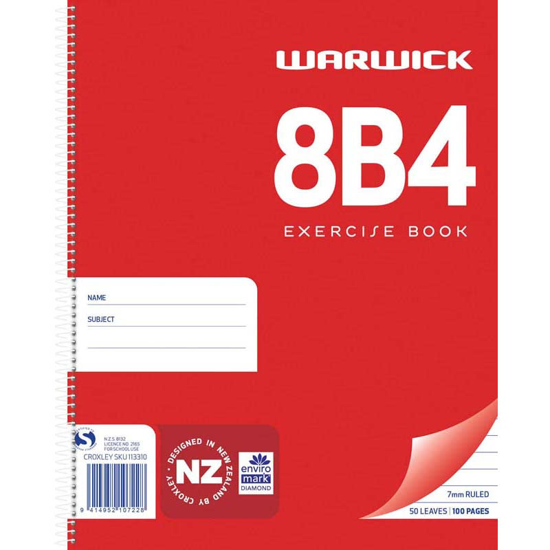 Warwick Notebook 8B4 50 Leaf Spiral Ruled 7mm 230x180mm - Cafe Supply