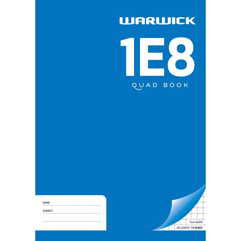 Warwick Exercise Book 1E8 36 Leaf A4 Quad 7mm - Cafe Supply