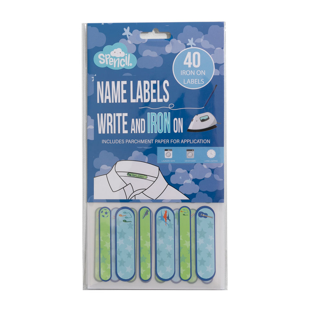 Spencil Write and Iron On Name Labels 40pk Blue - Cafe Supply