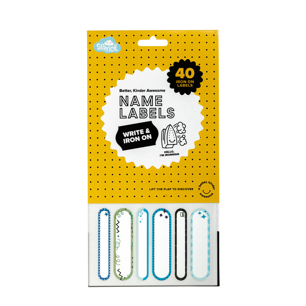 Spencil Write And Iron On Name Labels 40Pk Cool Blues - Cafe Supply