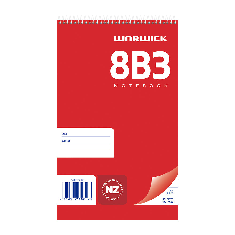 Warwick Notebook 8B3 50 Leaf Spiral Ruled 7mm 100x165mm - Cafe Supply