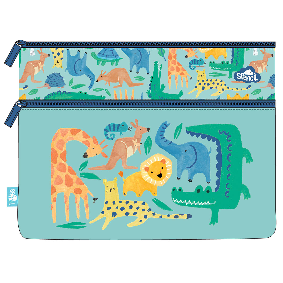 Spencil Safari Puzzle Junior A4 Twin Zip Pencil Case - Cafe Supply