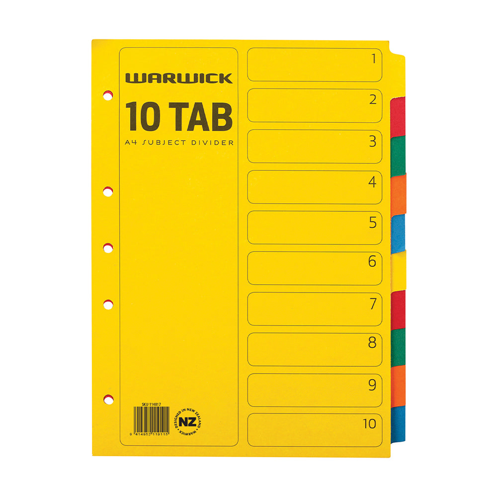 Warwick Divider A4 10 Tab Coloured - Cafe Supply