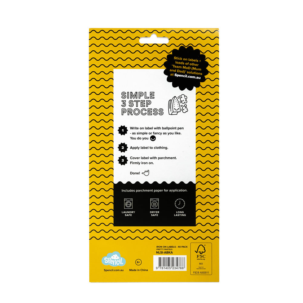 Spencil Write And Iron On Name Labels 40Pk Cool Blues - Cafe Supply