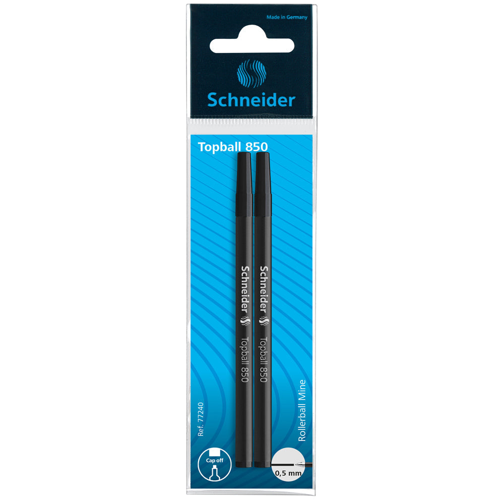 Schneider Pen Refill Rollerball 850 0.5mm Black 2 pieces (Fits Topball 811) - Cafe Supply