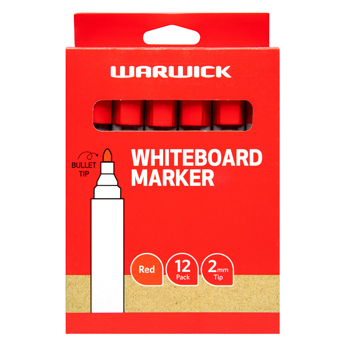 Warwick Whiteboard Marker Red Bullet Tip Box 12 - Cafe Supply