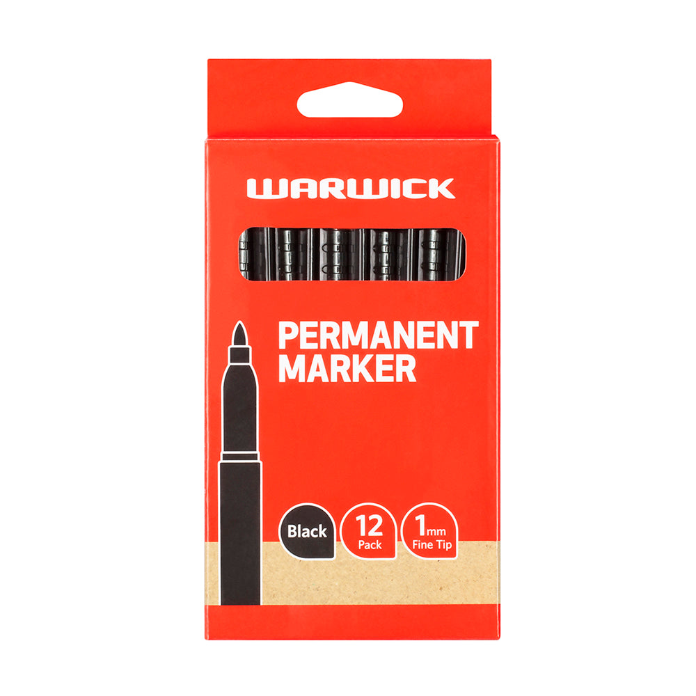 Warwick Marker Black Fine Tip Permanent Box Of 12 - Cafe Supply