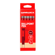 Warwick Pen Ballpoint Red Capped Medium Box 10 - Cafe Supply