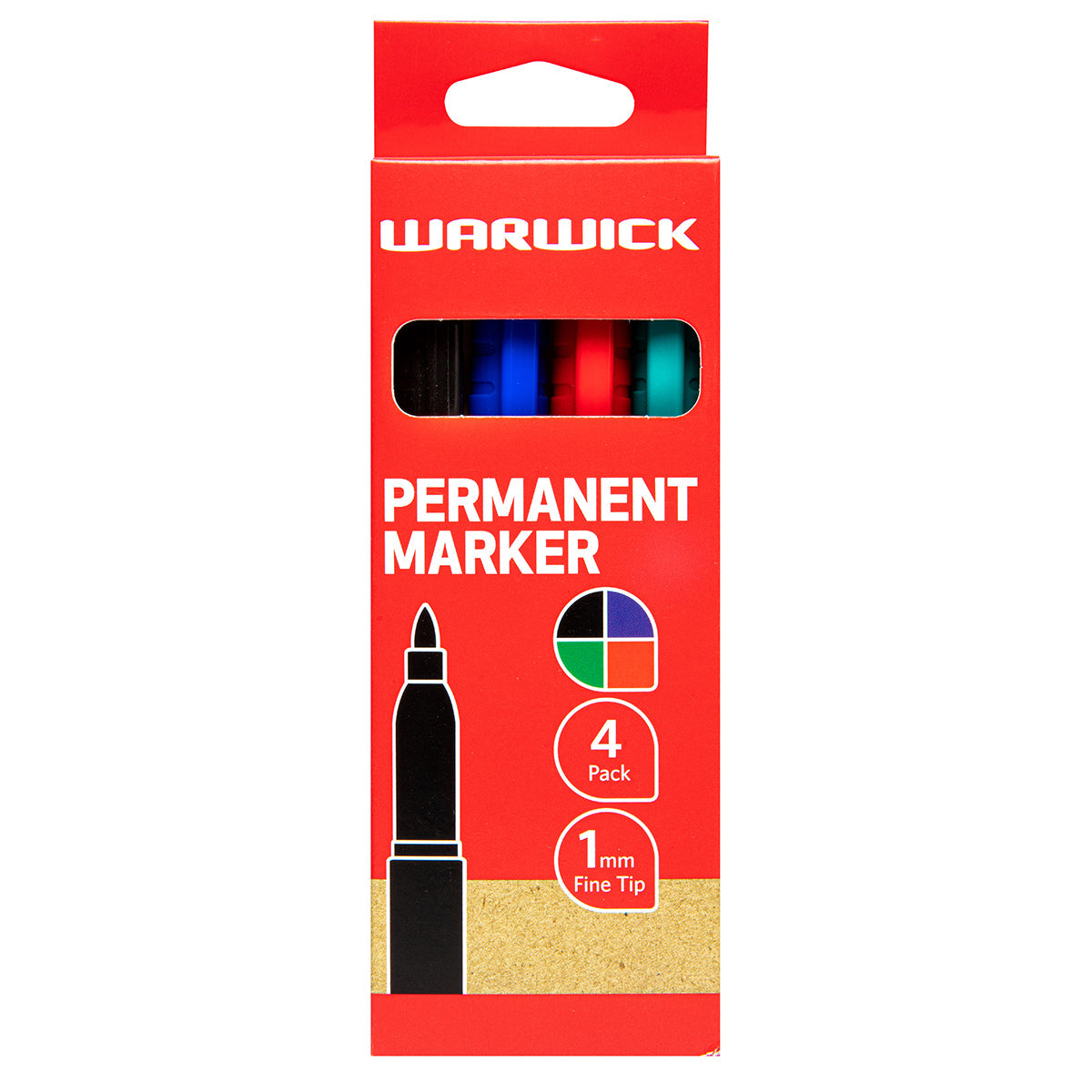 Warwick Marker Fine Tip Permanent Pack 4 Assorted - Cafe Supply