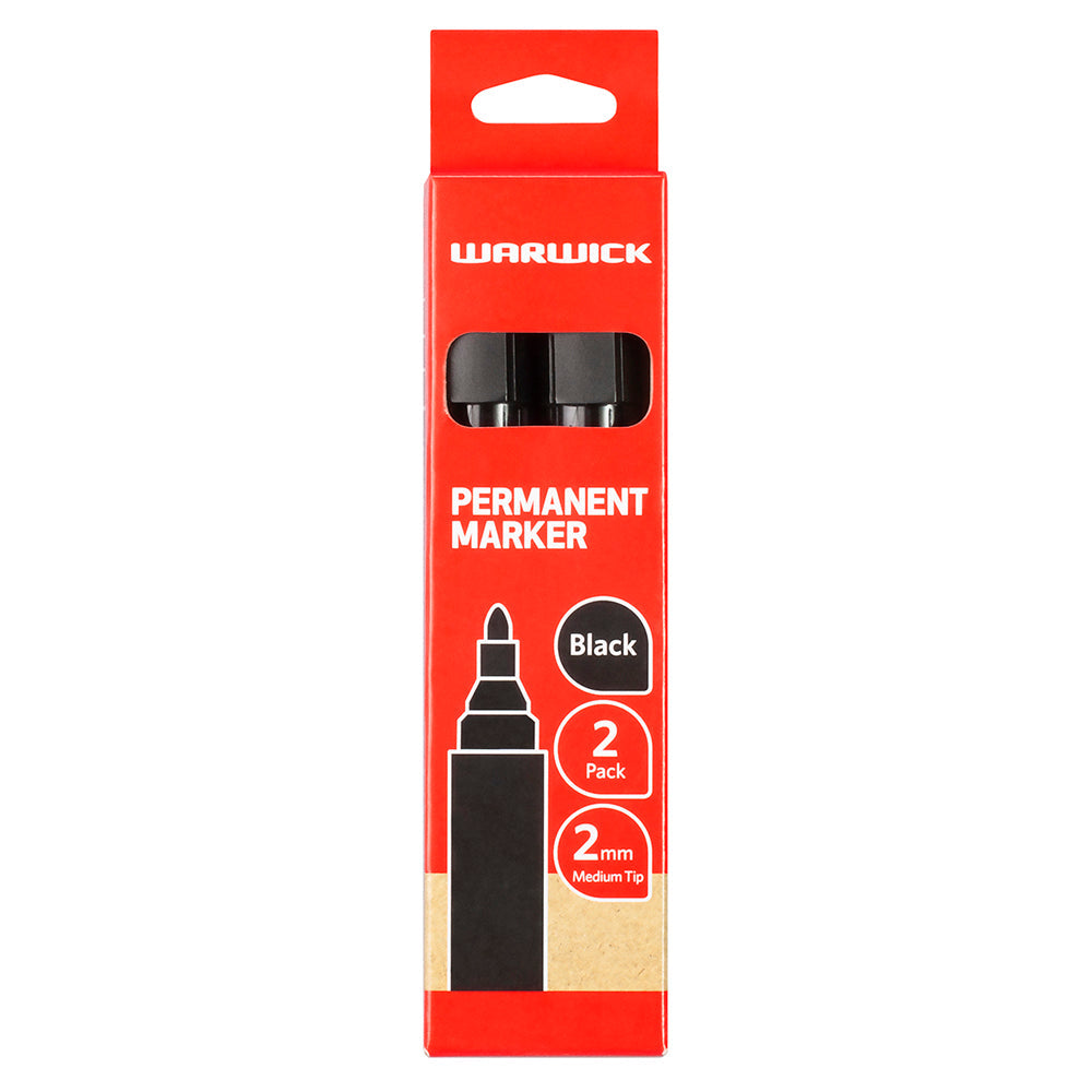 Warwick Marker Black Bullet Tip Blister 2 Pack Permanent - Cafe Supply