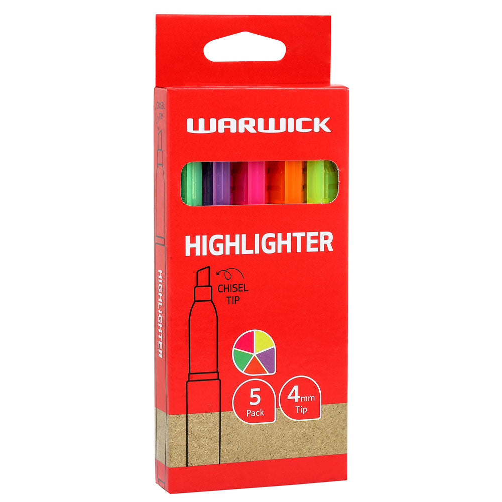 Warwick Highlighter Slimline Assorted 5 Pack - Cafe Supply
