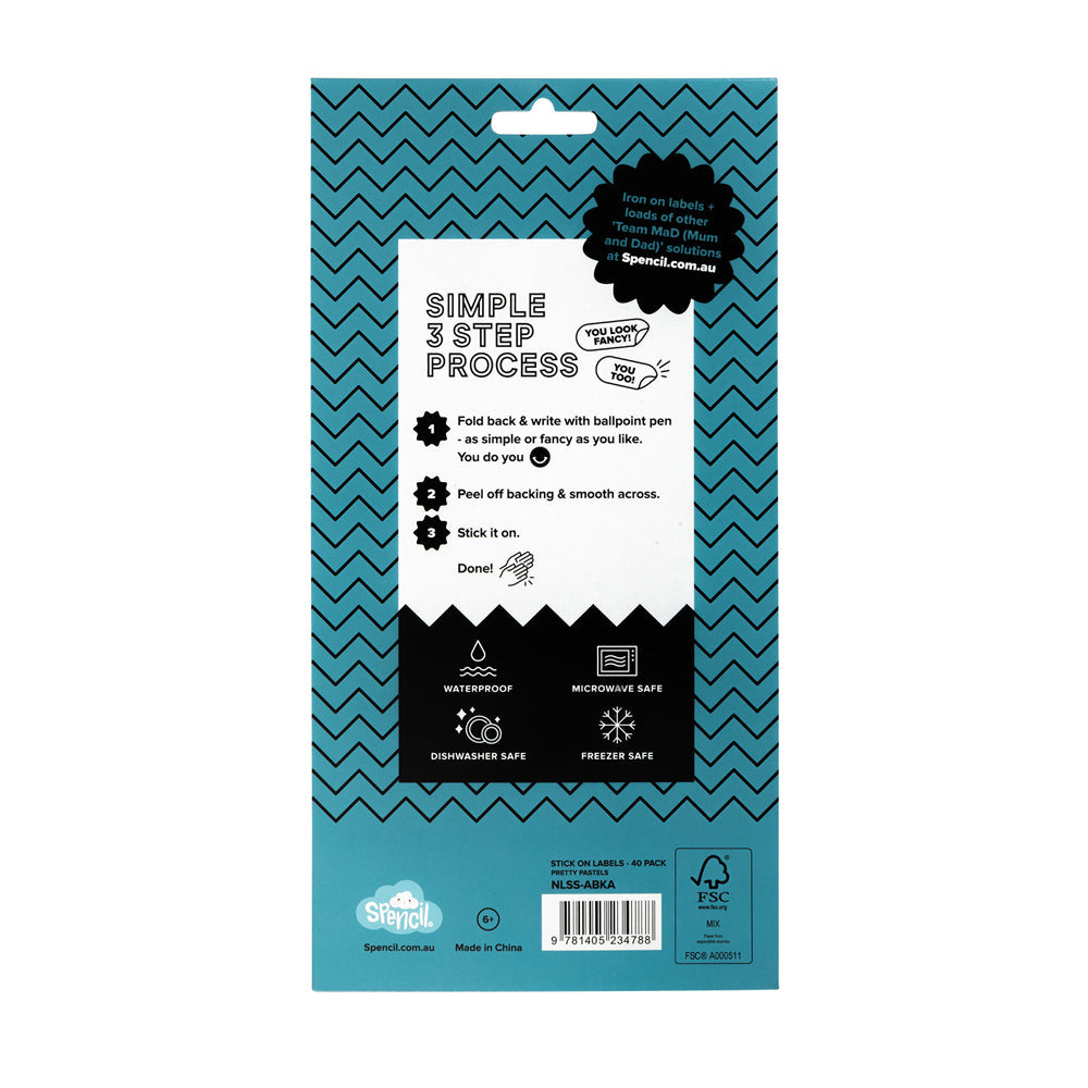 Spencil Write And Stick On Name Labels 40Pk Cool Blues - Cafe Supply