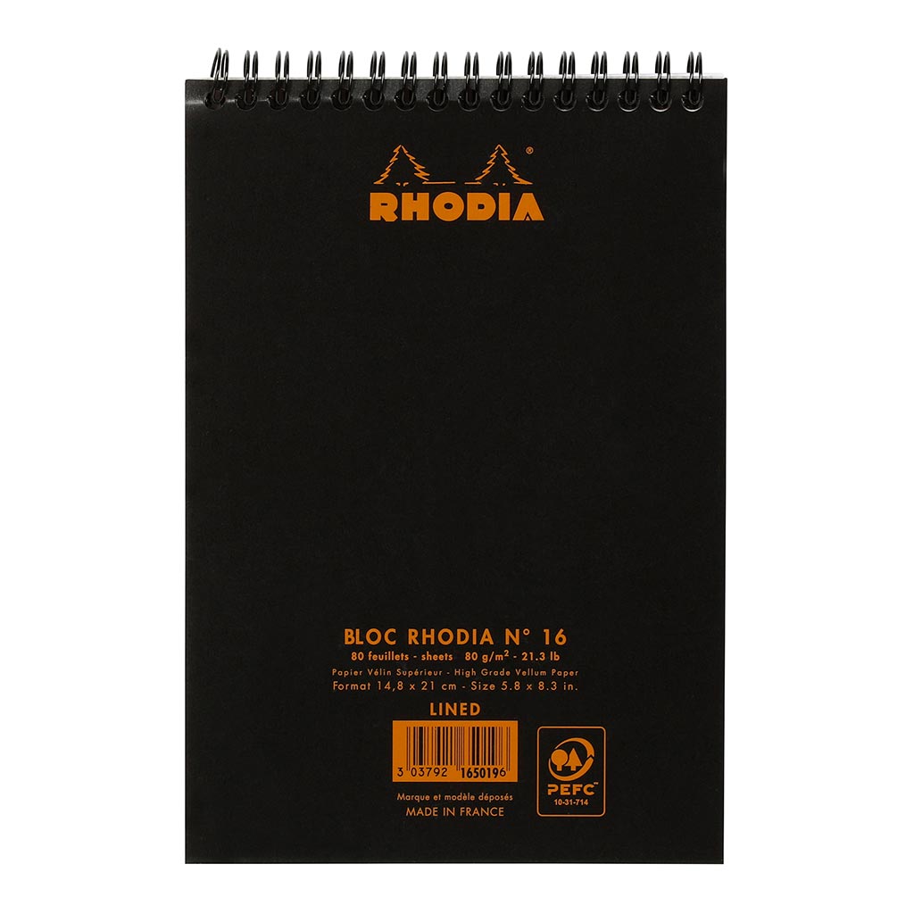 Rhodia Classic Notepad Spiral A5 Lined Black