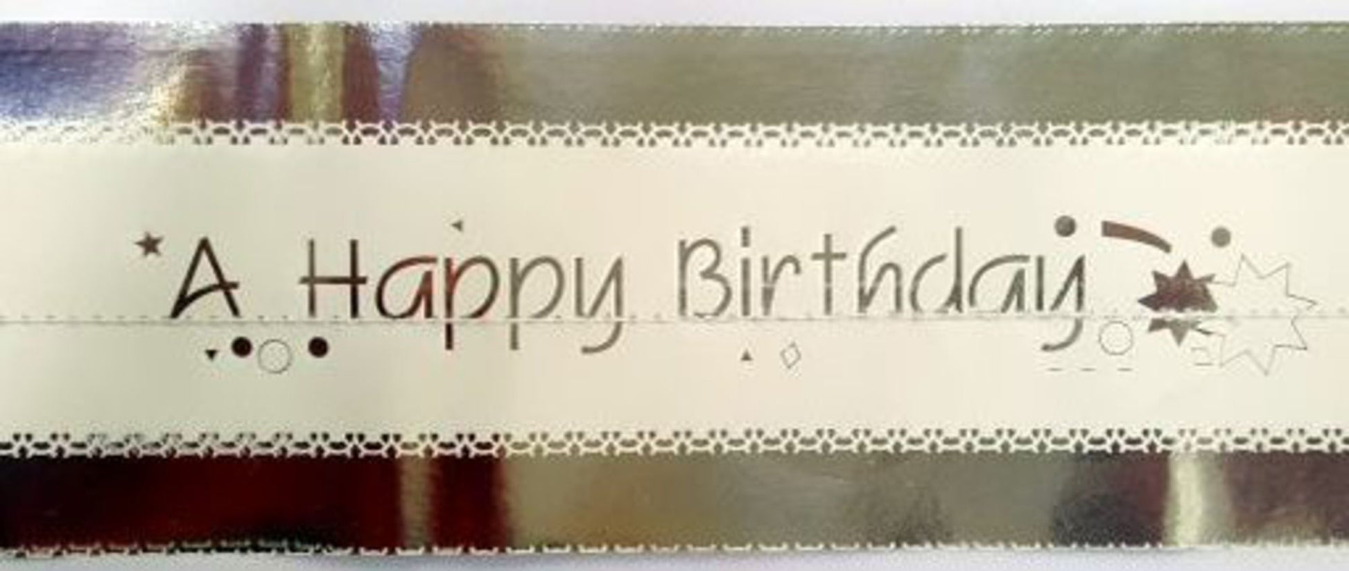 Cake Band Happy Birthday White/Silver 63mm (7m) - Cafe Supply