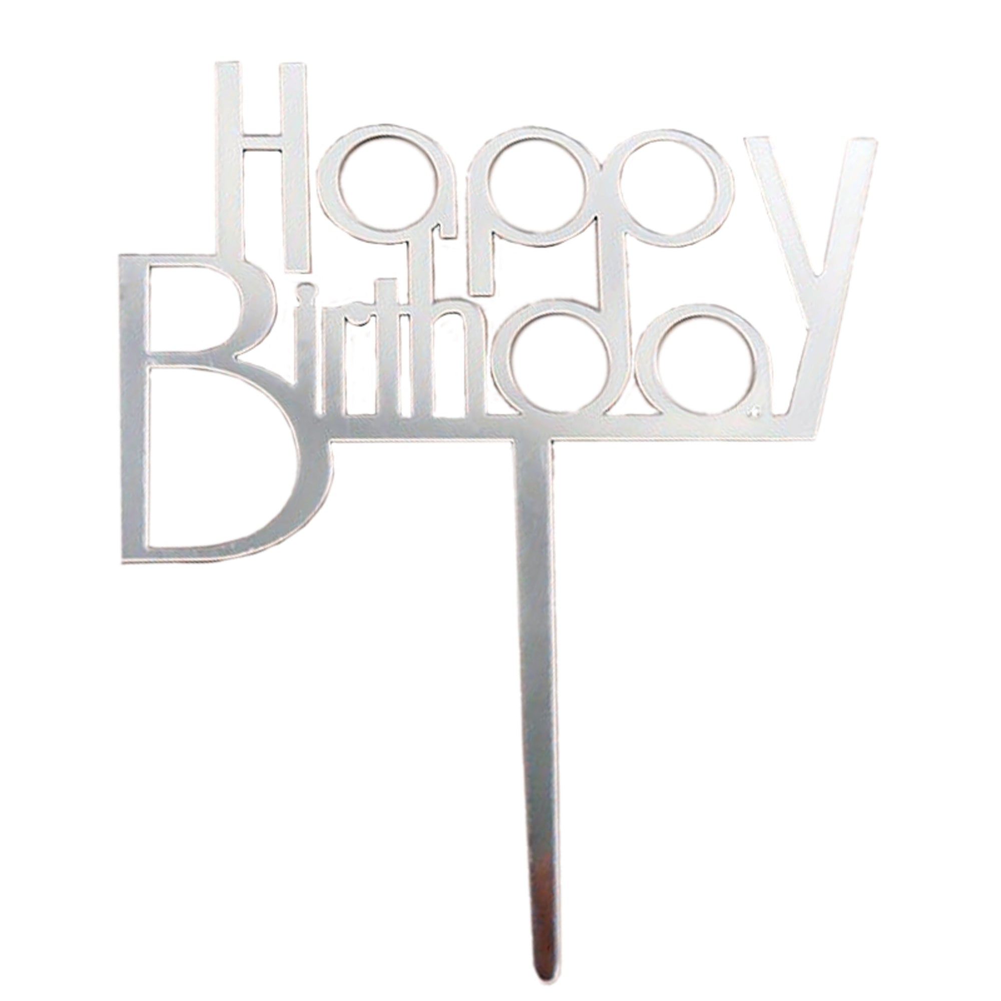 "Happy Birthday" Silver Script Topper Pic (150x120mm) - Cafe Supply