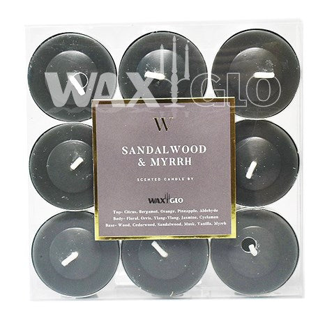 'W' SCENTED RANGE 4 HOUR TEALIGHT (9pk) - SANDALWOOD & MYRRH - Cafe Supply