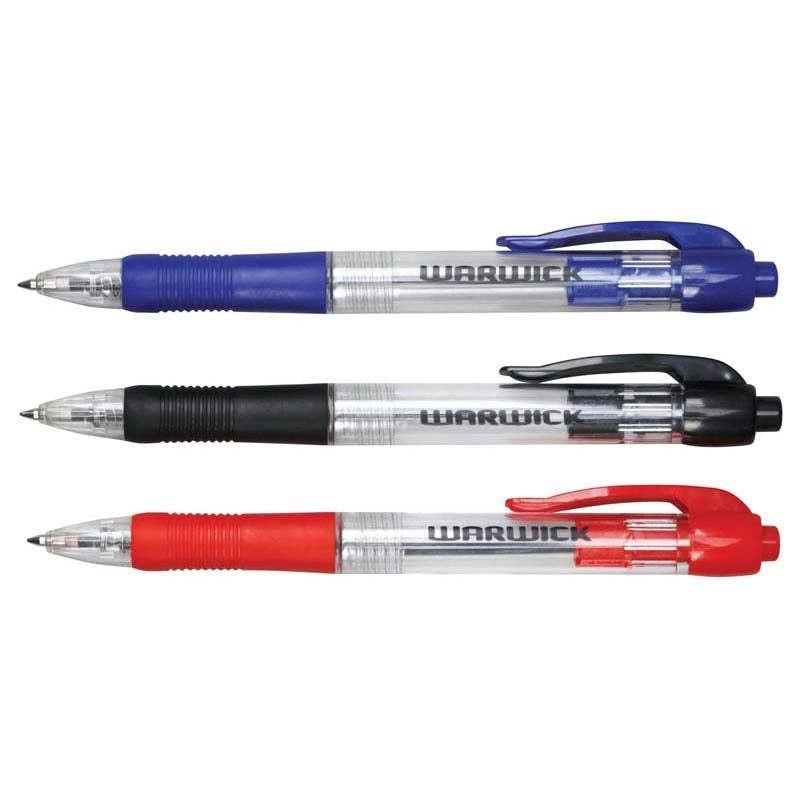 Warwick Pen Ballpoint Assorted Retractable Medium Comfort Grip 3 Pack - Cafe Supply