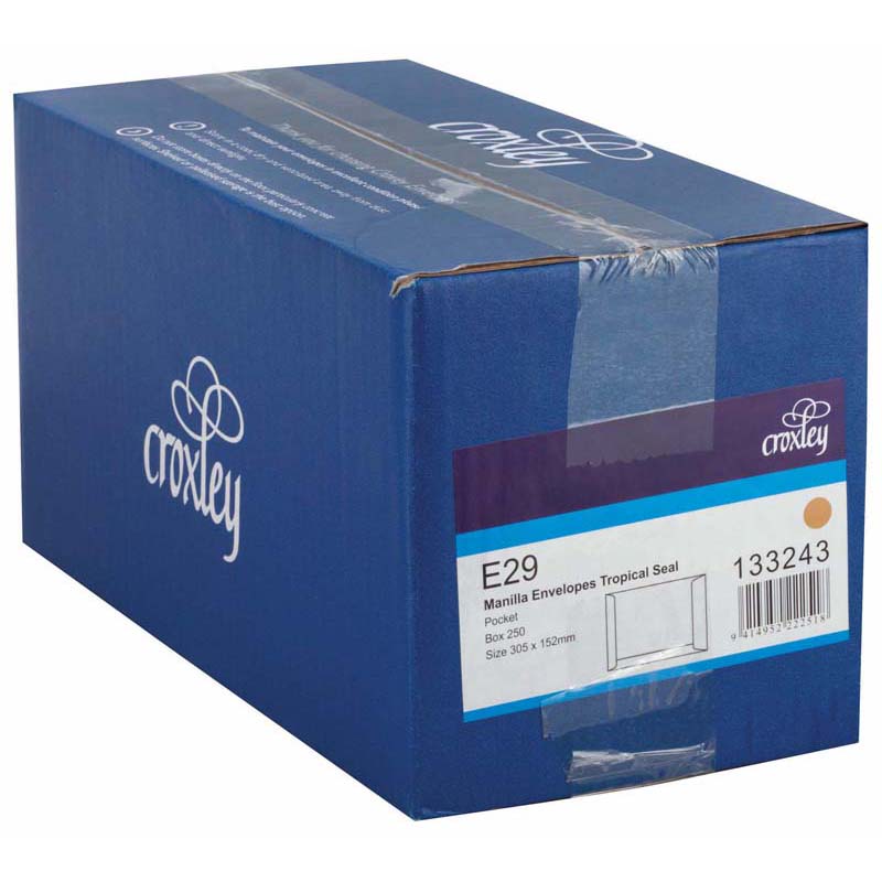 Croxley Envelope E29 Manilla Tropical Seal Pocket Box 250 - Cafe Supply