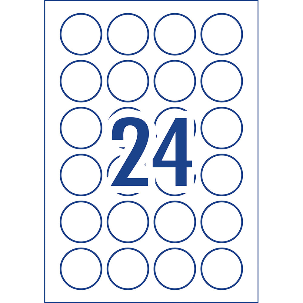 Avery Label L7129 Round Matte White 40mm 24up 8 Sheets - Cafe Supply