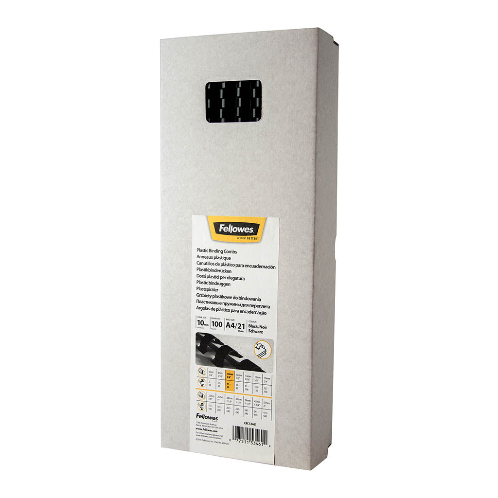 Fellowes Plastic Binding Coils 10mm Black, Pack of 100