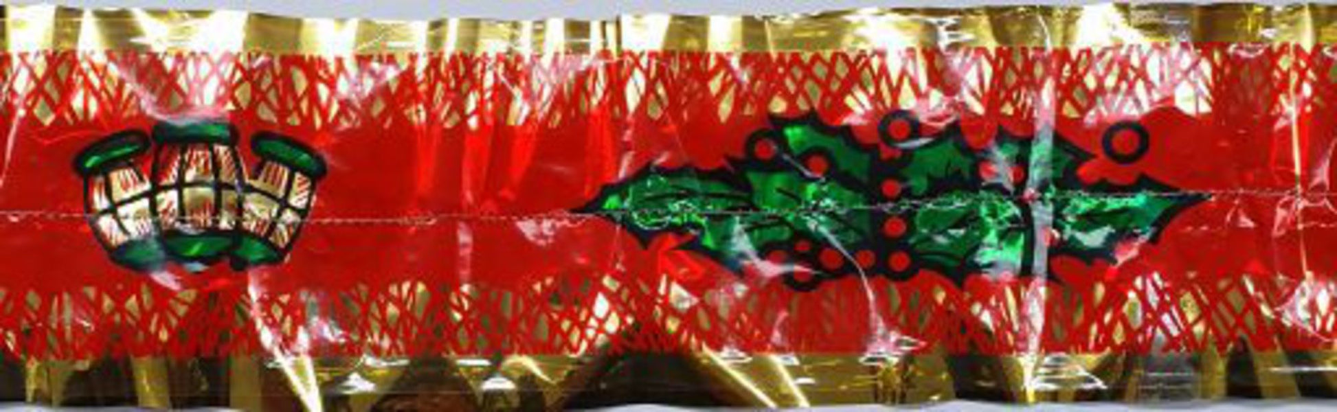 Green Holly/Lantern, Gold Band (7 Metre Roll, 76mm width) - Cafe Supply