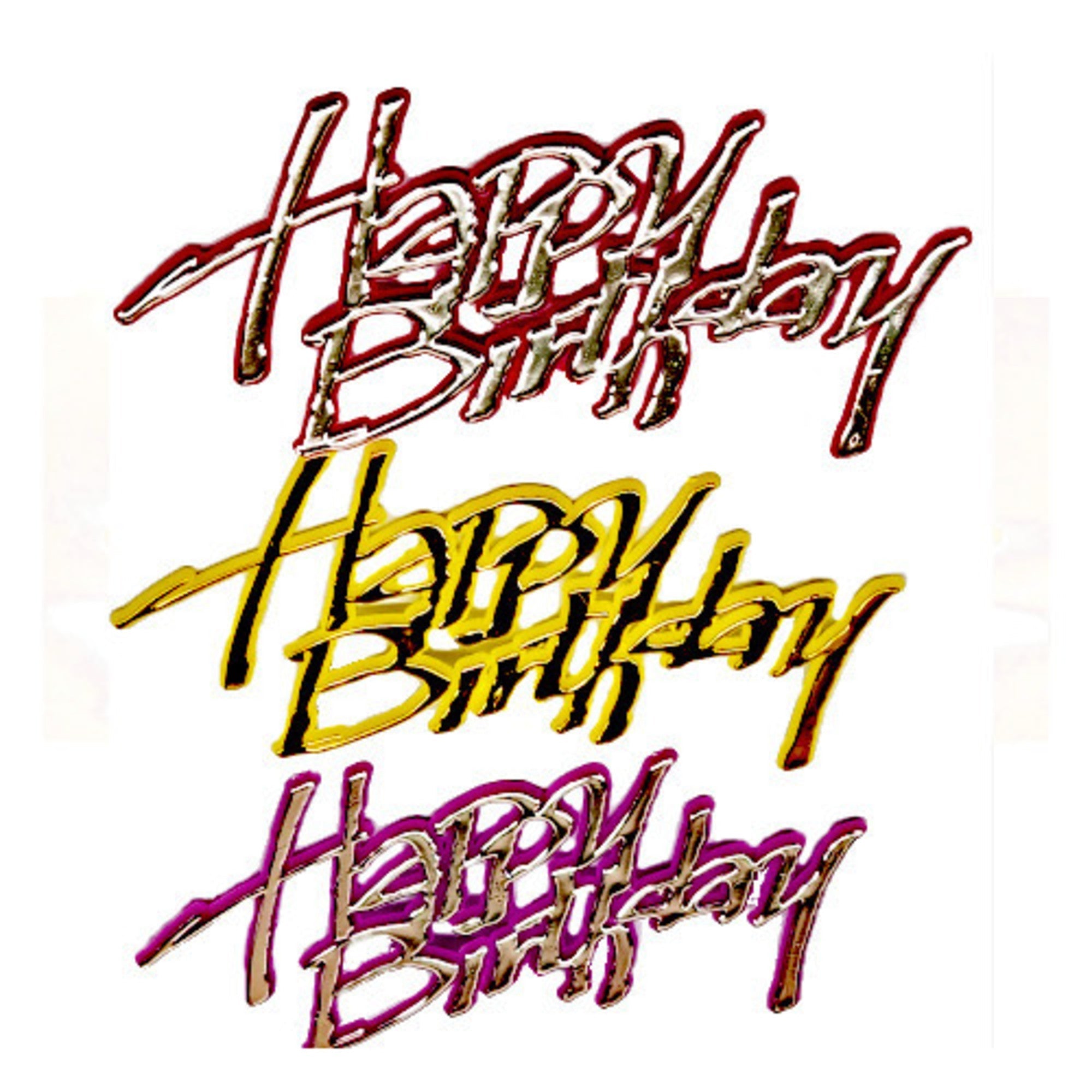Happy Birthday - Snappy Script (3 Assorted colours - Pk6) - Cafe Supply