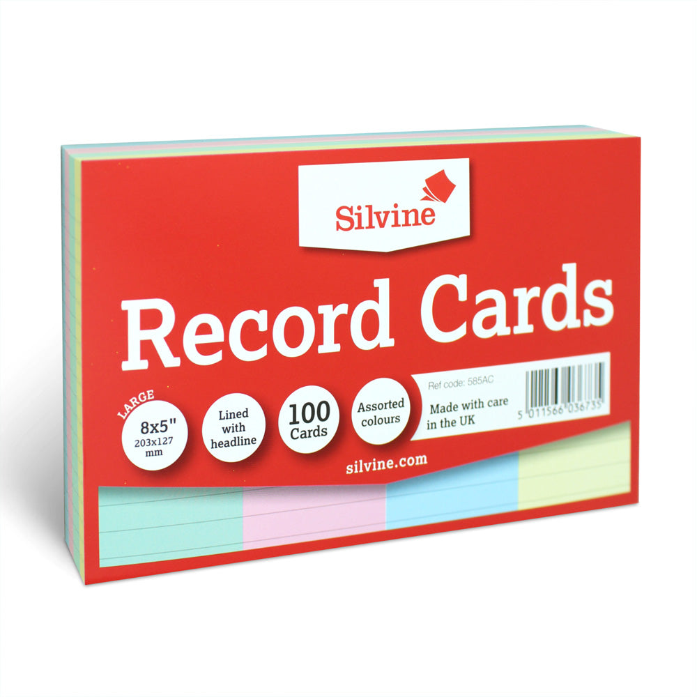 Silvine Record Cards 8x5 Ruled Assorted Colours - Cafe Supply