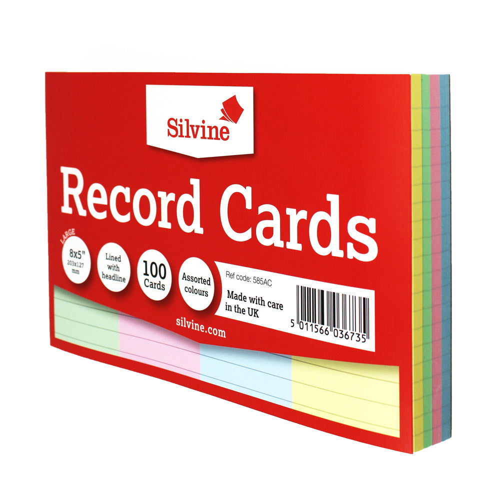 Silvine Record Cards 8x5 Ruled Assorted Colours - Cafe Supply