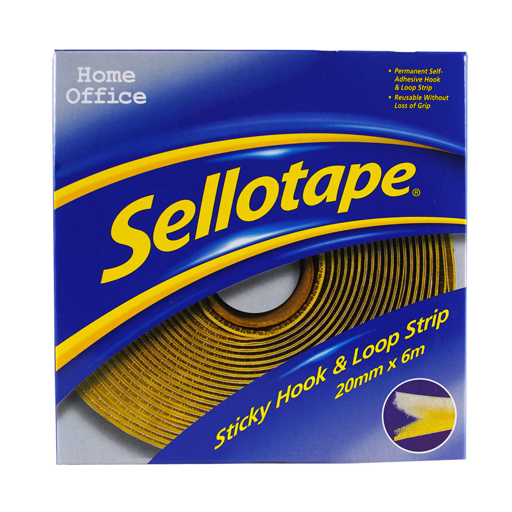 Sellotape Sticky Hook & Loop Strip Permanent 20mm x 6m - Cafe Supply