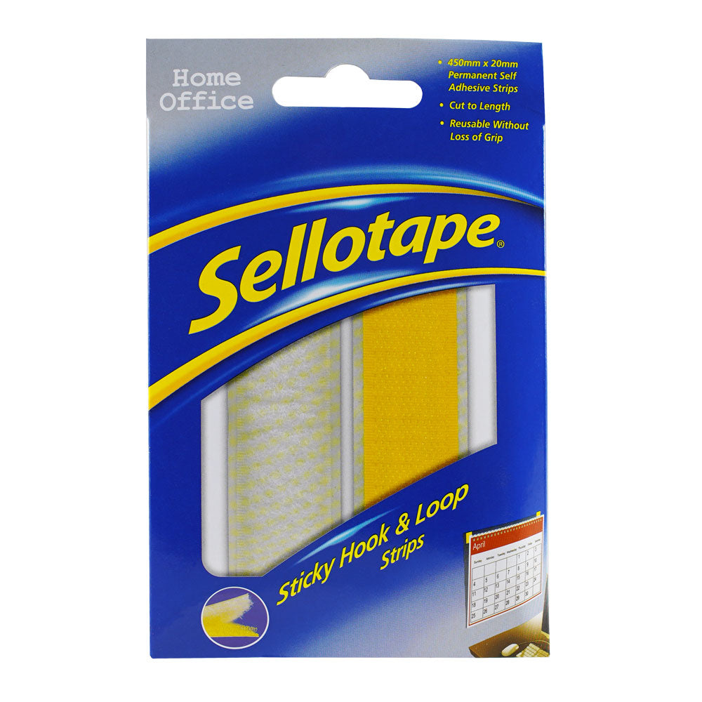 Sellotape Sticky Hook & Loop Strip Permanent 20mm x 450mm - Cafe Supply