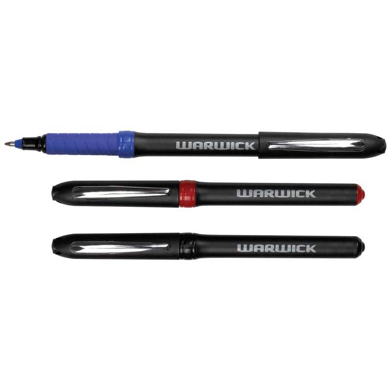 Warwick Pen Rollerball Capped Medium Blue Black Red 3 Pack - Cafe Supply