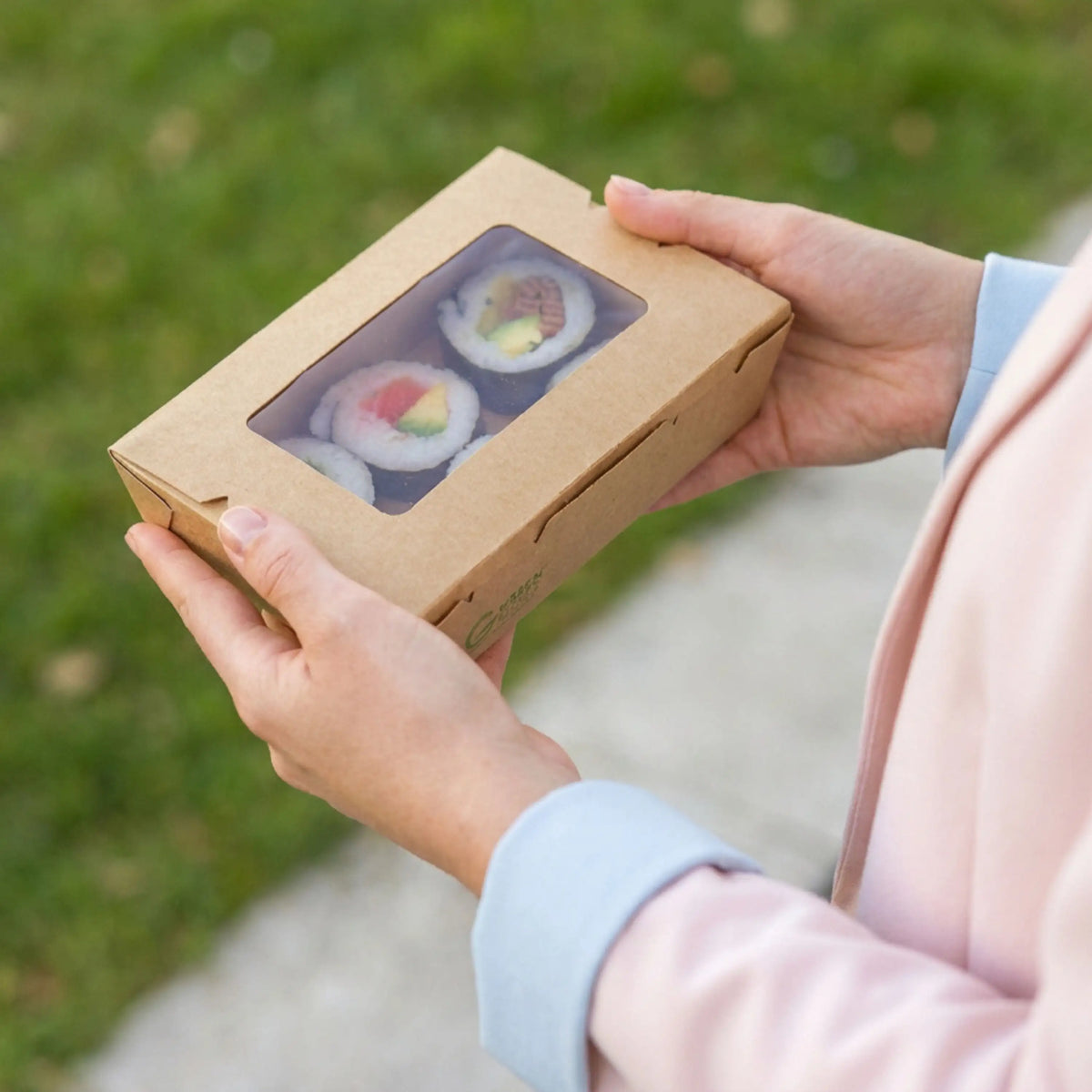Green Choice Takeaway Box with window Kraft PLA - Small