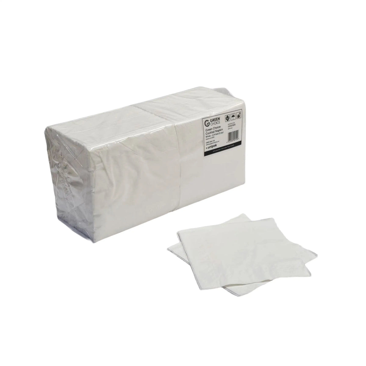 Green Choice Cocktail Napkin - White - 1/4 fold - 2 ply
