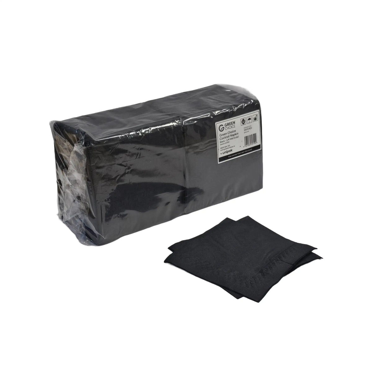 Green Choice Cocktail Napkin - Black - 1/4 fold - 2 ply