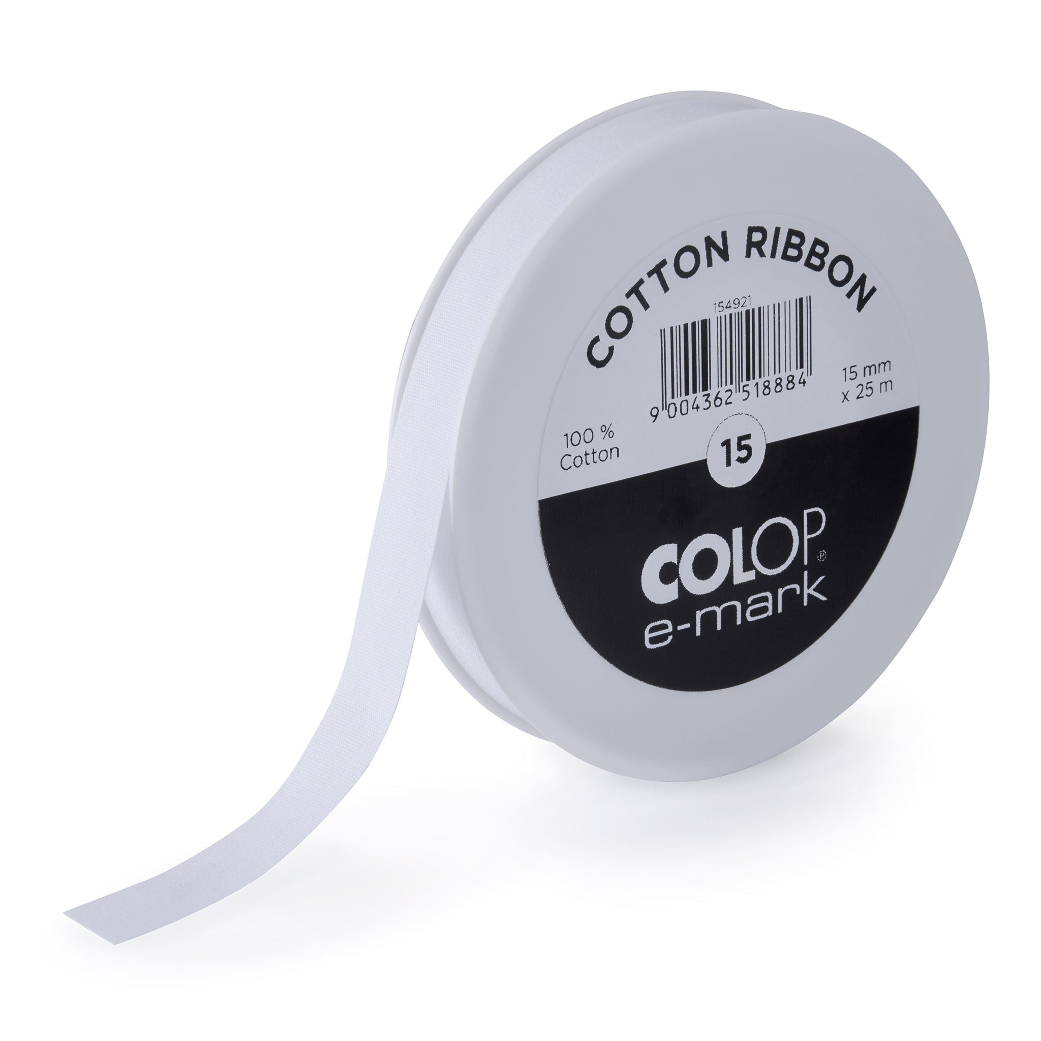 Colop e-mark Ribbon White Cotton 15mm x 25m - Cafe Supply