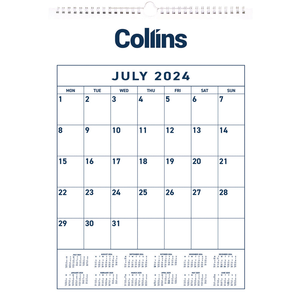 Collins Calendar Mid Year A3 Month To View 2024/2025