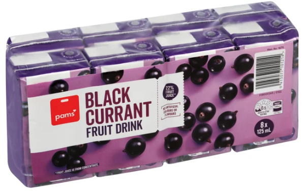 Pams Blackcurrant Fruit Drink 8 x 125ml - Cafe Supply