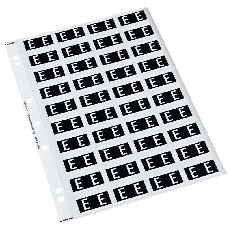 Codafile Label Alpha E 25mm Pack 5 Sheets - Cafe Supply