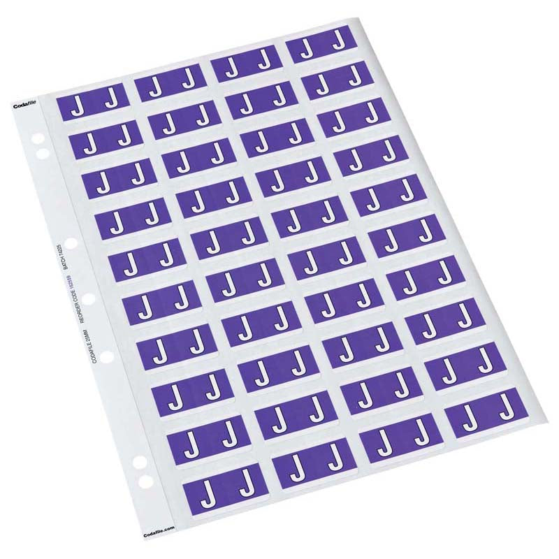 Codafile Label Alpha J 25mm Pack 5 Sheets - Cafe Supply